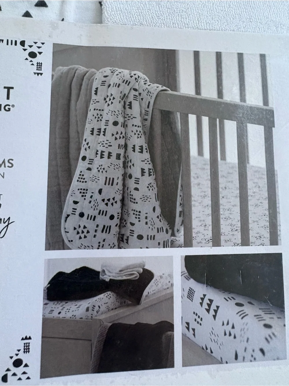 7pc SET HONEST ORGANIC COTTON White & Black Patterned Baby Bedding Set